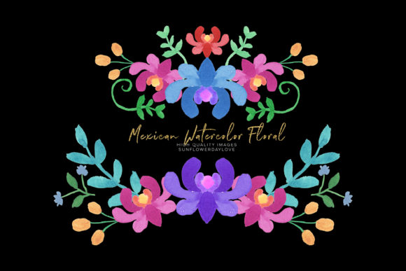 Blue Mexican Watercolor Floral Clipart