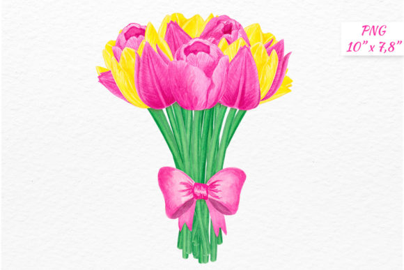 Bouquet of Watercolor Tulips with Bow Illustrations