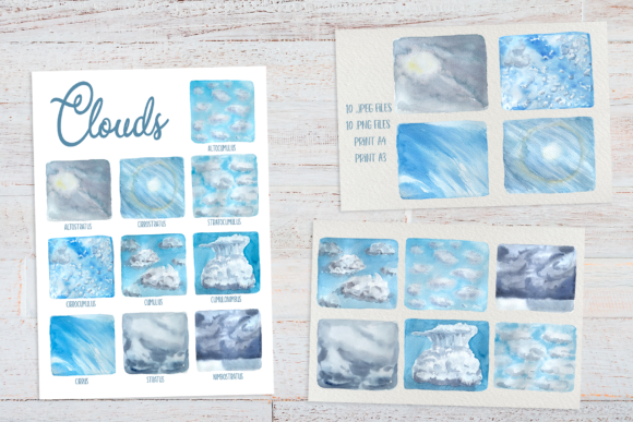 Clouds - Watercolor Clip Art Set and Illustrations