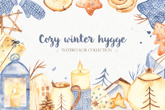 Cozy Winter Hygge Watercolor Clipart and Illustrations