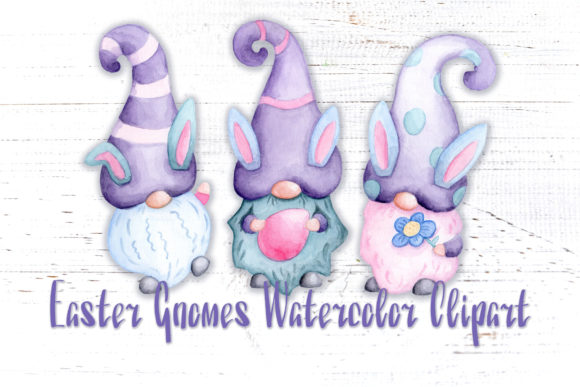 Cute Easter Gnomes Watercolor Clipart and Illustrations