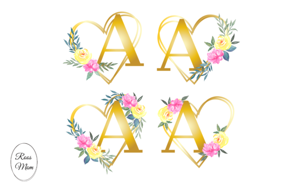 Monogram Letter a Watercolor Flowers Illustrations