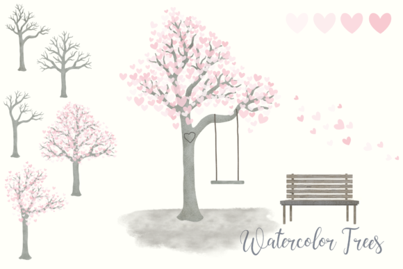 Pink Watercolor Heart Tree