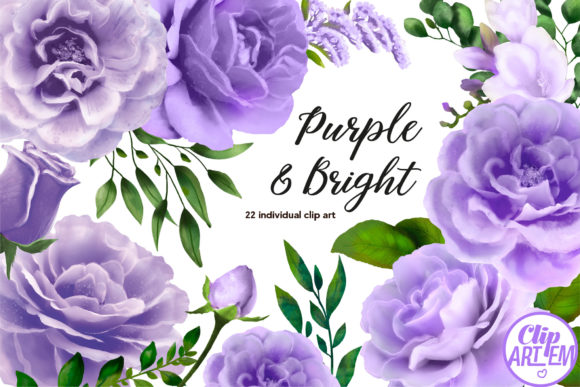 Purple Floral Watercolor Bundle 22 PNG & Illustrations