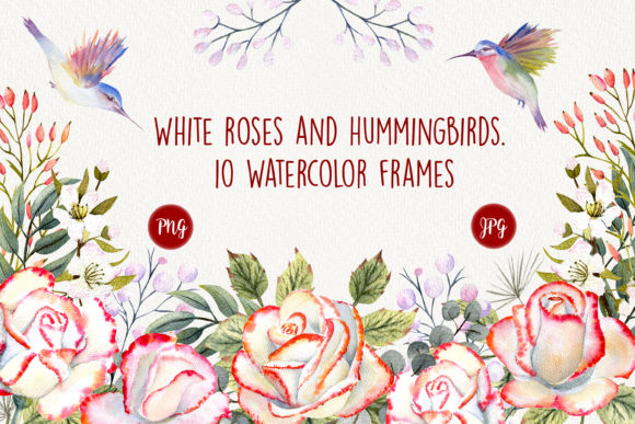 Roses and Hummingbirds. Watercolor Frame