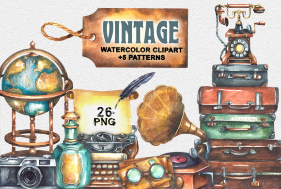 Vintage Watercolor Clipart & Illustrations