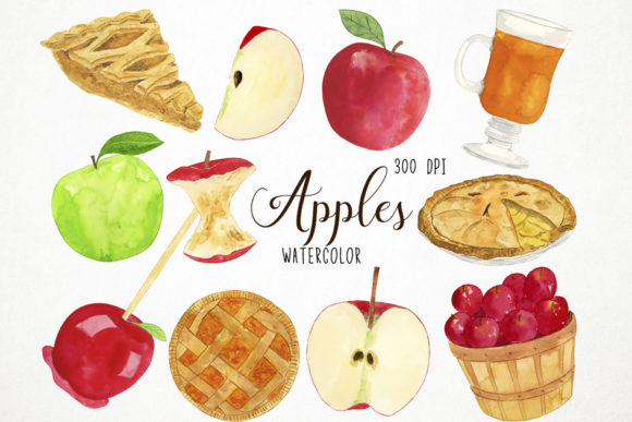 Watercolor Apples Clipart and Illustrations