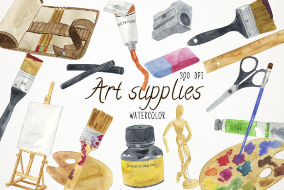 Watercolor Art Supplies Clipart and Illustrations