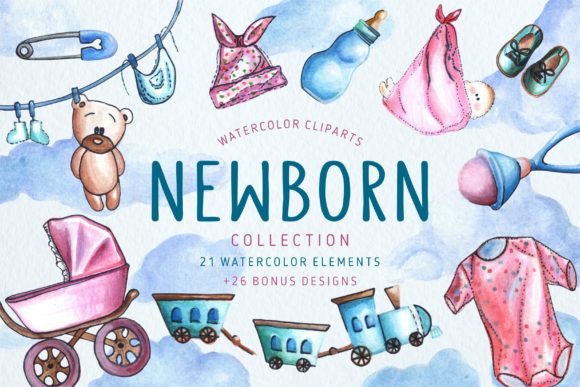 Watercolor Baby-Themed Illustrations Set
