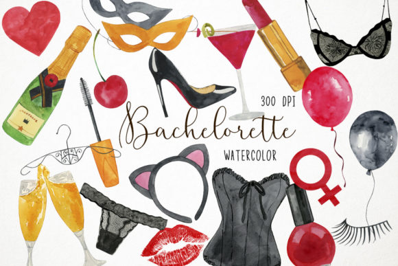 Watercolor Bachelorette Clipart & Illustrations