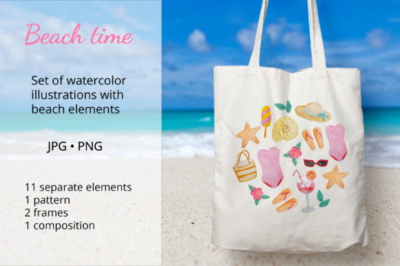 Watercolor Beach Time Illustrations