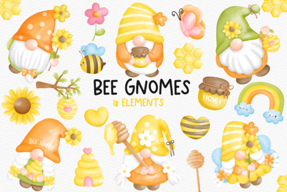 Watercolor Bee Gnomes Clipart, Illustrations