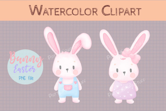 Watercolor Cute Bunny Boy Girl Easter Illustrations