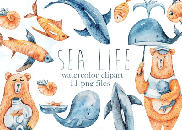 Watercolor Deep Sea Creatures Clipart