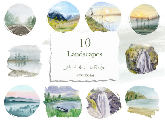 Watercolor Digital Landscape Illustrations