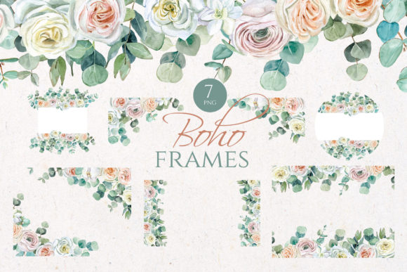 Watercolor Eucalyptus, Roses Frames