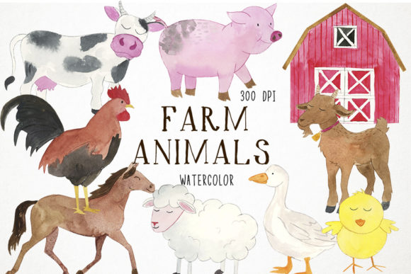 Watercolor Farm Animals Illustrations