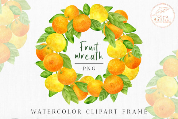 Watercolor Fruit Wreath, Citrus Frame Illustrations