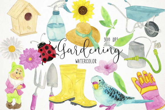 Watercolor Gardening Clipart, Spring Illustrations