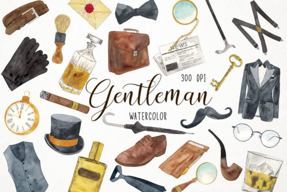 Watercolor Gentleman Clipart, Dandy