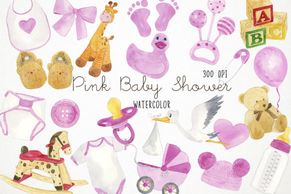 Watercolor Girl Baby Shower Clipart