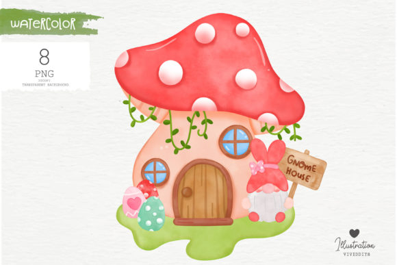 Watercolor Gnome House Easter Day, Illustrations