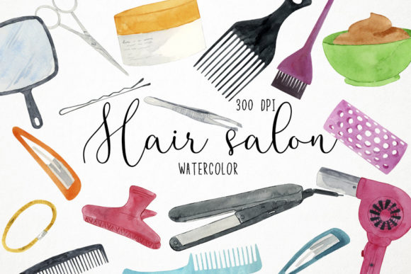 Watercolor Hair Salon Clipart and Illustrations