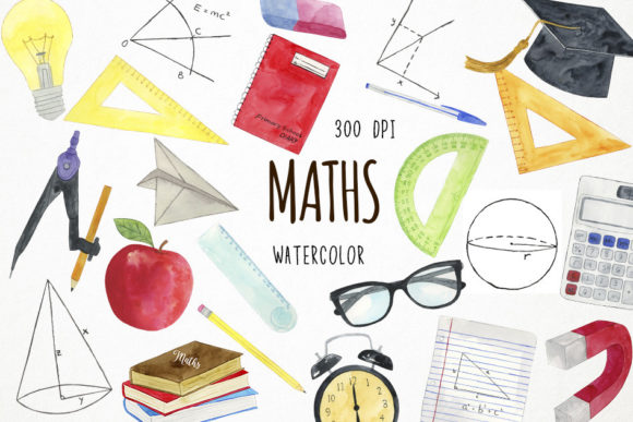 Watercolor Maths Clipart, Illustrations