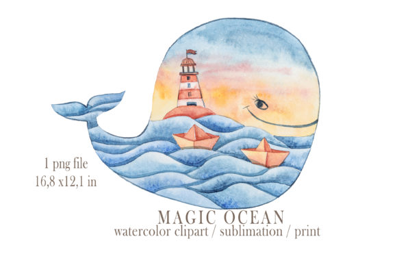Watercolor Nautical Whale Clipart