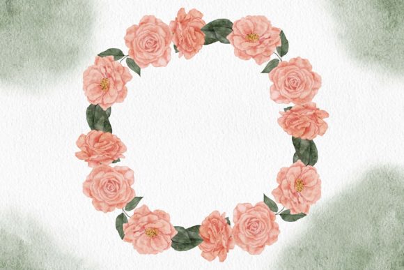 Watercolor Peach Rose Flower Wreath Illustrations