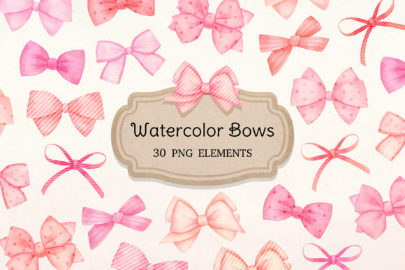 Watercolor Pink Bows Clipart Illustrations