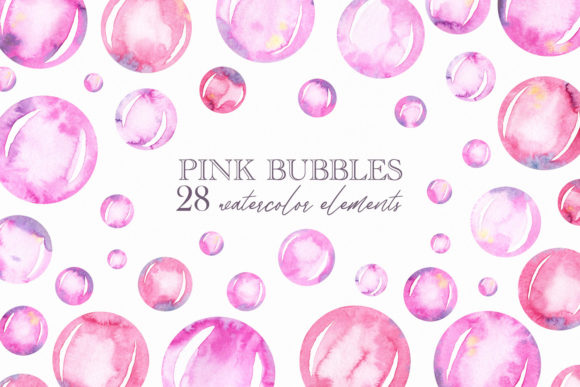 Watercolor Pink Bubbles Set Illustrations