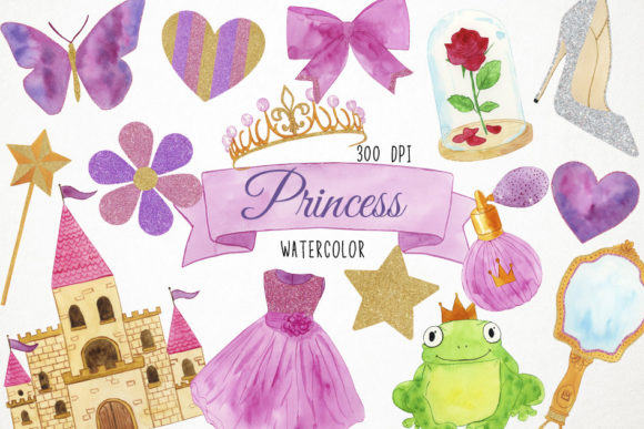 Watercolor Princess Clipart, Fairytale Illustrations