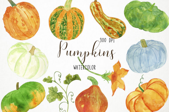 Watercolor Pumpkins Clipart, Fall Illustrations