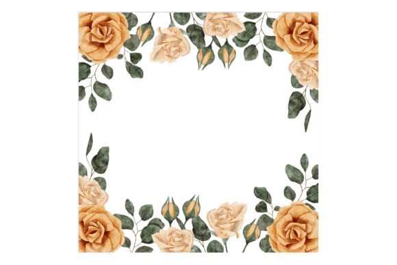 Watercolor Rose Flower Square Border Illustrations