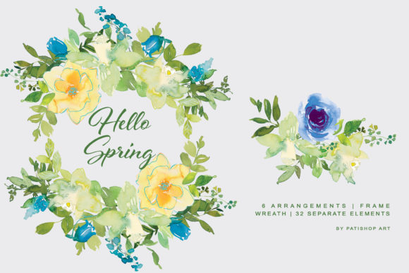 Watercolor Spring Floral Clipart Set and Illustrations
