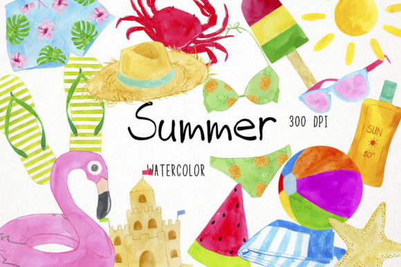 Watercolor Summer Clipart, Summertime Illustrations