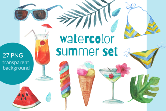 Watercolor Summer Set and Illustrations