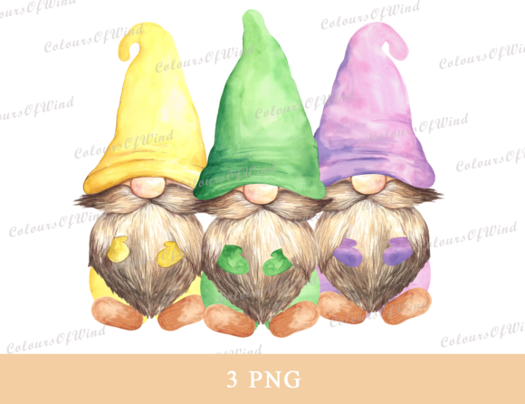 Watercolor Three Easter Gnomes Clipart and Illustrations