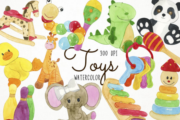 Watercolor Toys Clipart, Nursery Illustrations
