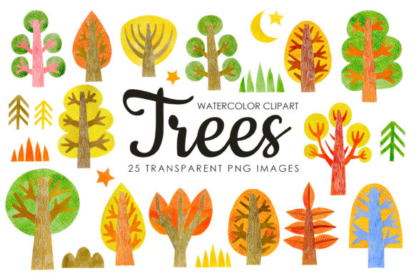Watercolor Trees Clipart and Illustrations