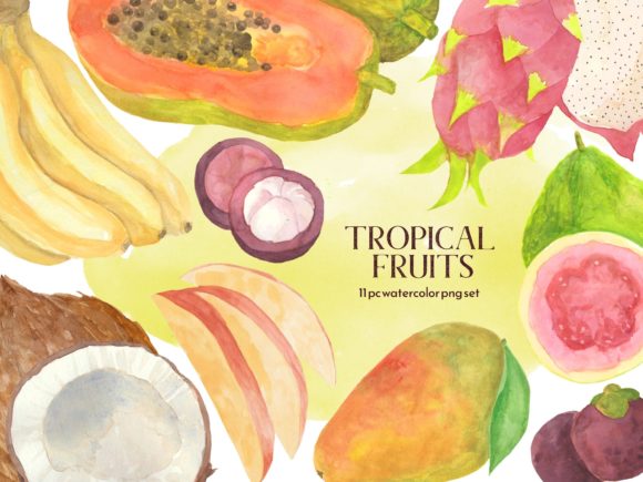 Watercolor Tropical Fruit Clipart Set