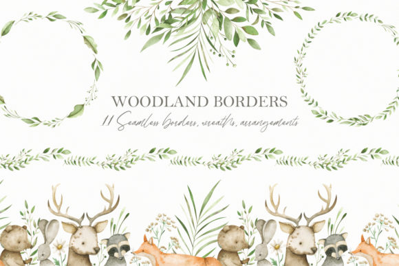 Watercolor Woodland Borders Clipart and Illustrations