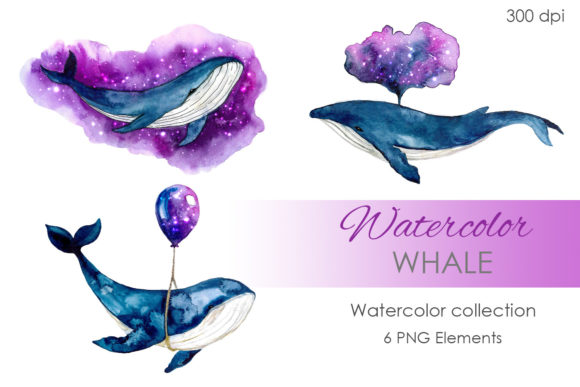 Whale Art. Watercolor Whale Clipart
